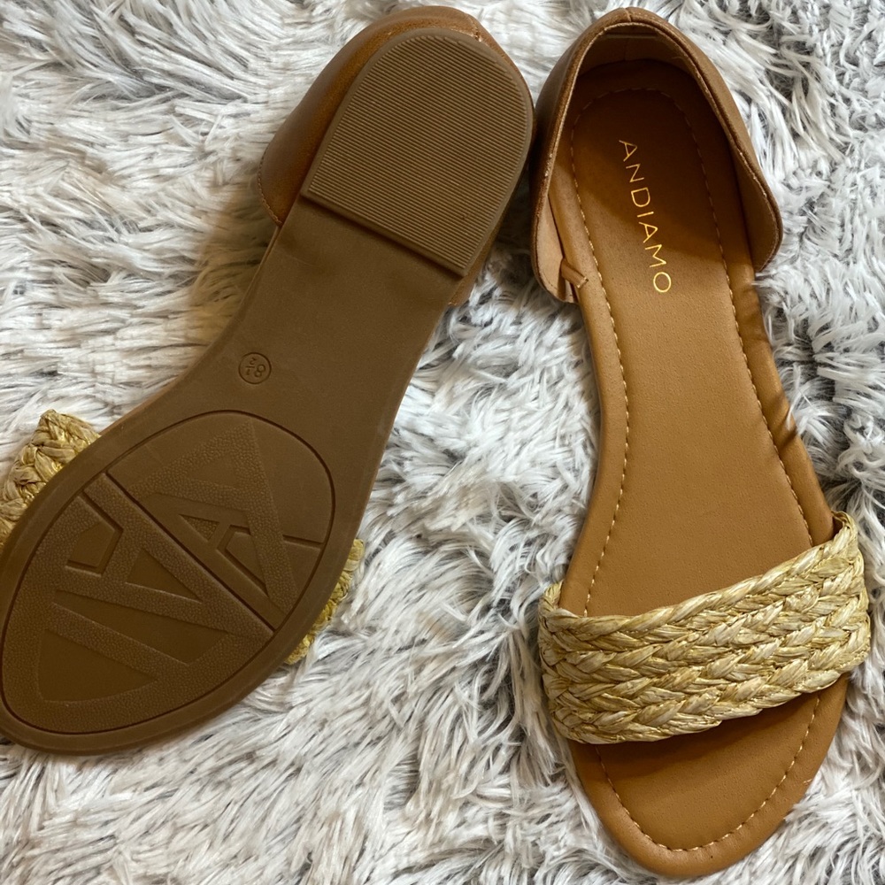 ANDIAMO STRAW OPEN TOE SHOES SZ 7.5 - Picture 2 of 2